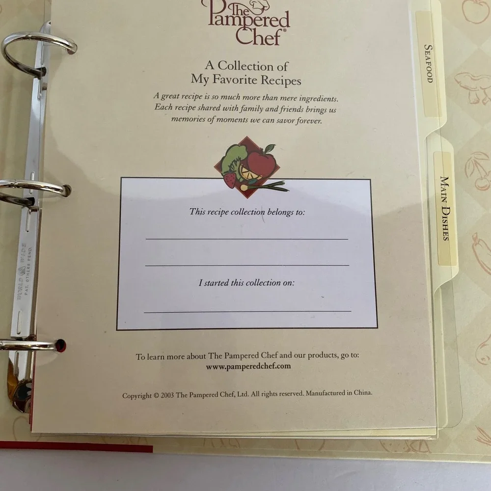 Pampered Chef Recipe Collection Binder Excellent 3-Ring Organizer‎ With Recipes